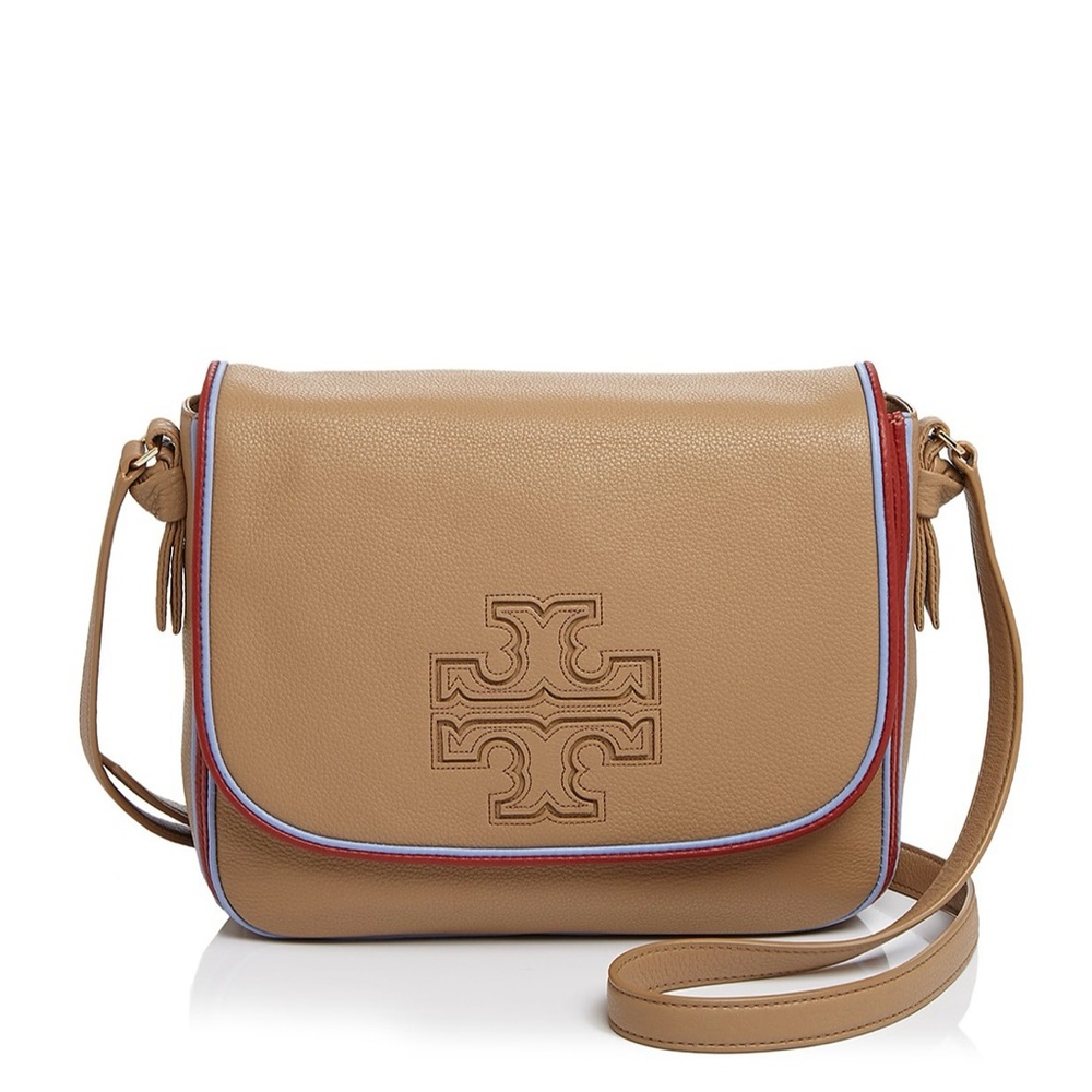 Authentic Tory Burch leather Harper Stripe messenger bag